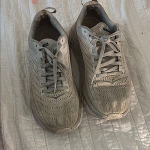 Hoka White Athletic Shoes with Breathable Mesh and Cushioned Midsole